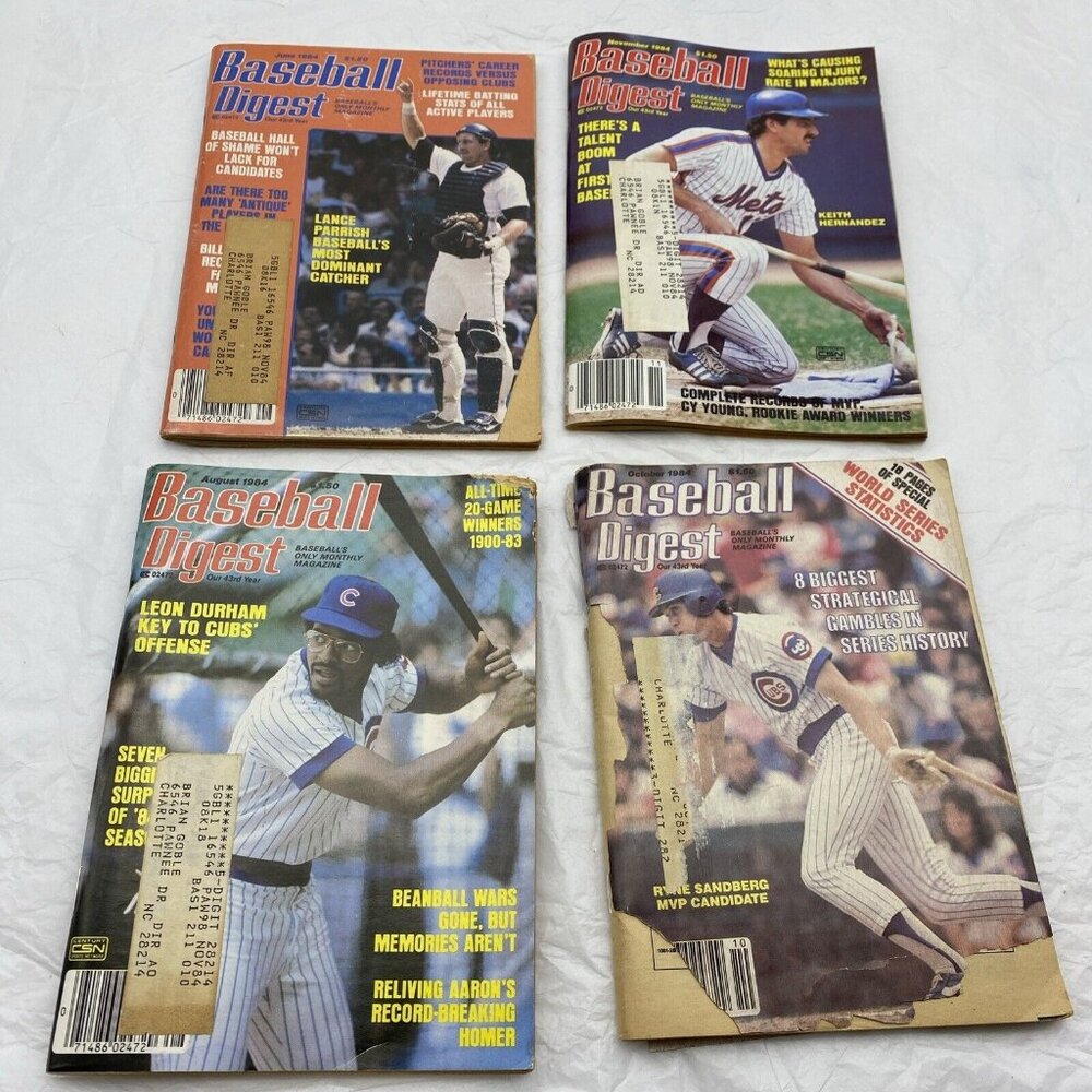 Vintage Baseball Digest 1984 Lot Of‎ 4 June Aug Oct Nov Reading Copies Sports